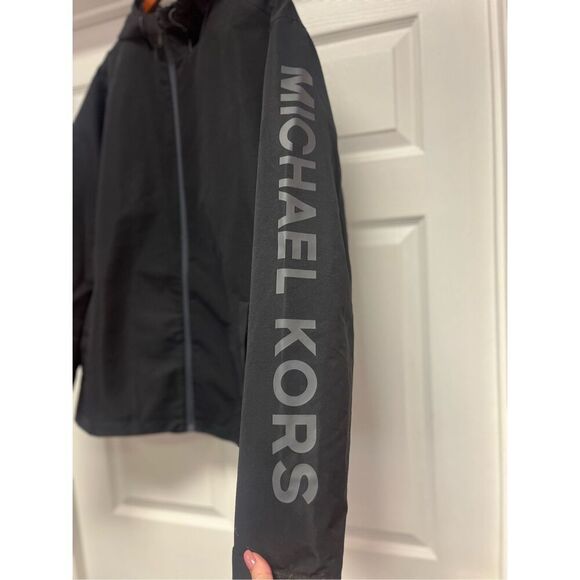 MK Michael Kors Black Bill Hooded Logo Sleeve Rain Jacket sz XL EUC Not Michael - Picture 4 of 10